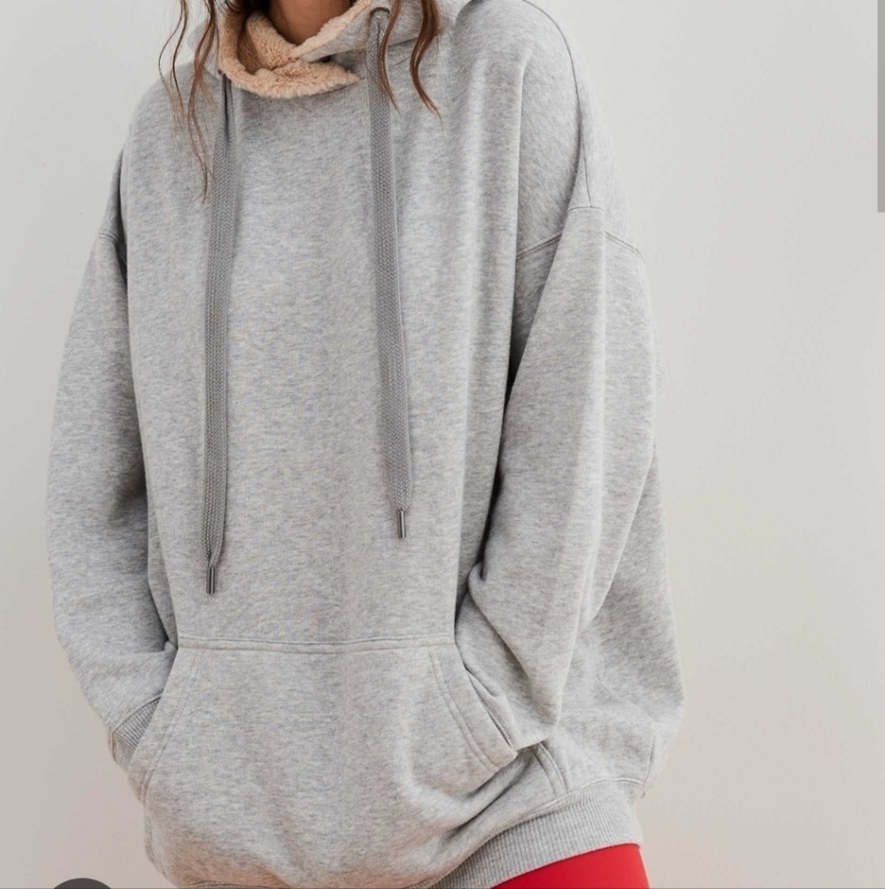 Aerie AE Womens |XL| Light Gray Spring Street Oversized Sherpa Hoodie